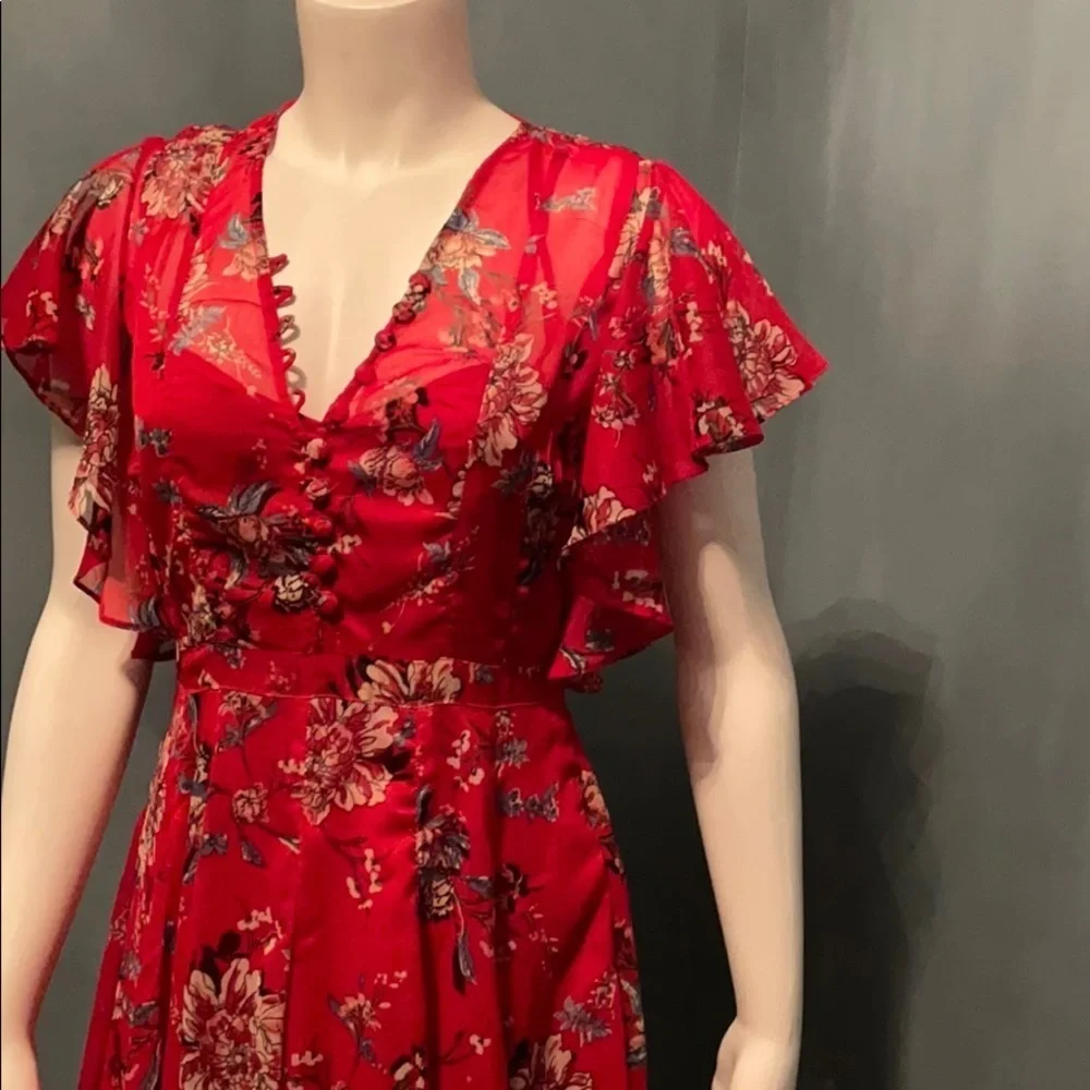 ANTHROPOLOGIE RANNA GILL Scarlet Red Floral Keira Dress